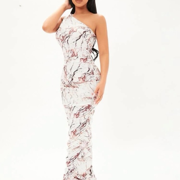 Dresses | Marble Print One Shoulder Ruched Body Con Dress | Poshmark